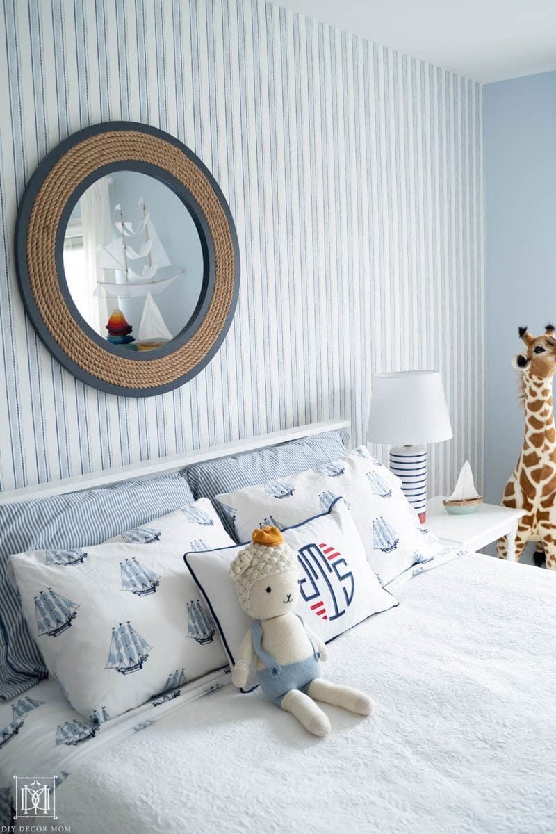 nautical stripe wallpaper in little boys room