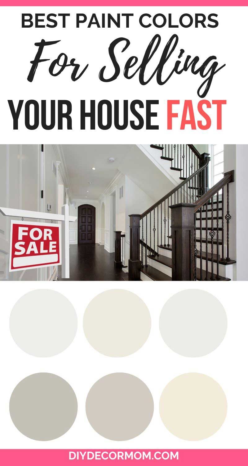 best paint colors for selling your house fast--picture of neutral paint colors with gorgeous staircase in new construction home with dark floors