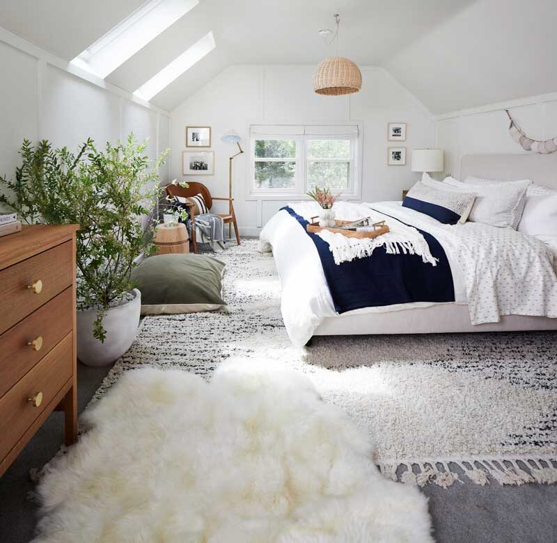 gorgeous bedroom with skylights