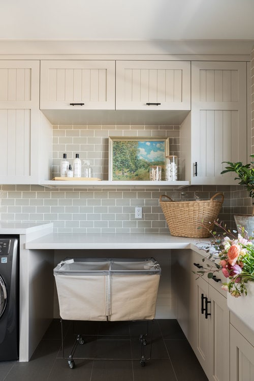 worldly gray warm gray laundry room by Studio McGee