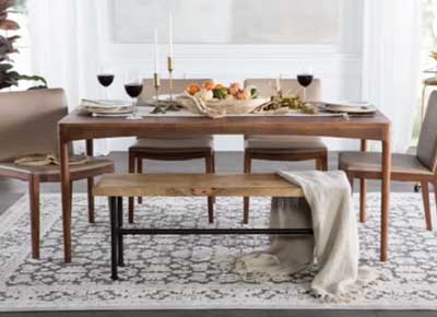 modern dining room with earthy wood tones