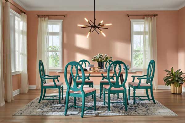 sherwin-williams hgtv romance pink paint color in dining room