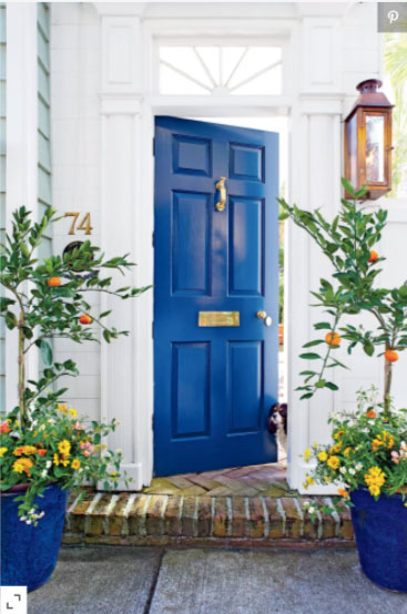 BM Gentleman's Gray front door with citrus planters