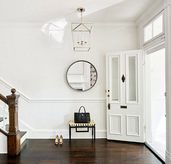 BM Super White foyer with white walls and white trim- design by Stuart Nordin