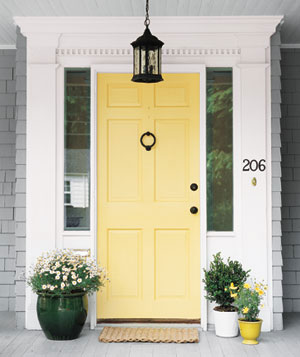 BM Hawthorne Yellow front door from Real Simple