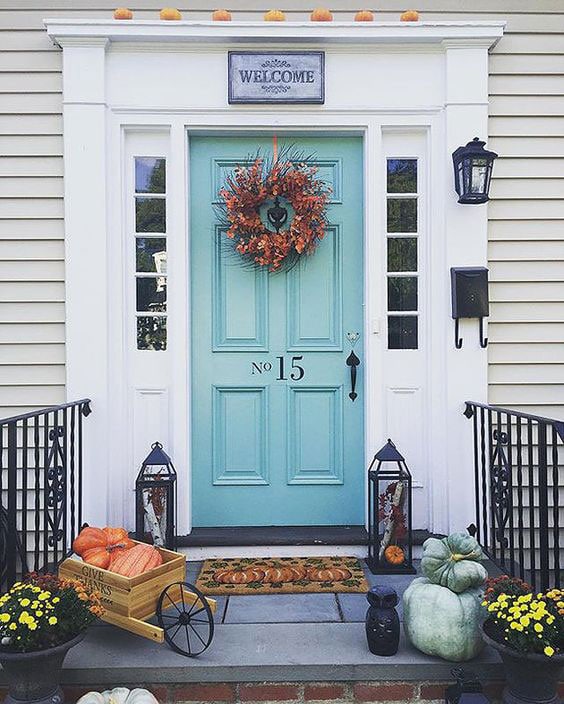 Benjamin Moore St. Lucia teal front door