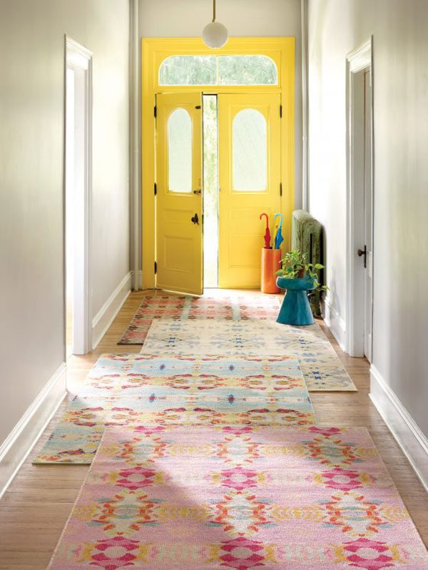 BM Sunburst yellow front door with Annie Selke rugs