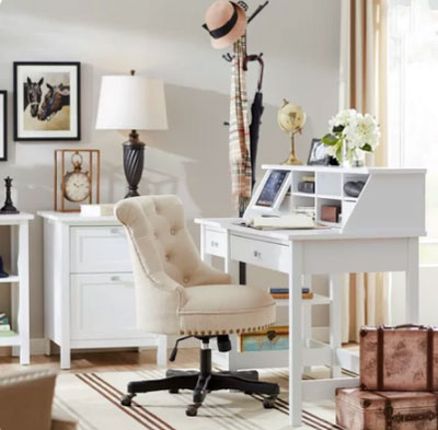 light gray office walls with traditional white desk