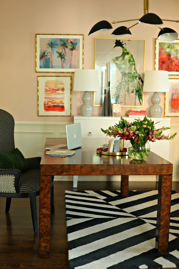 pink office walls by Our Fifth House