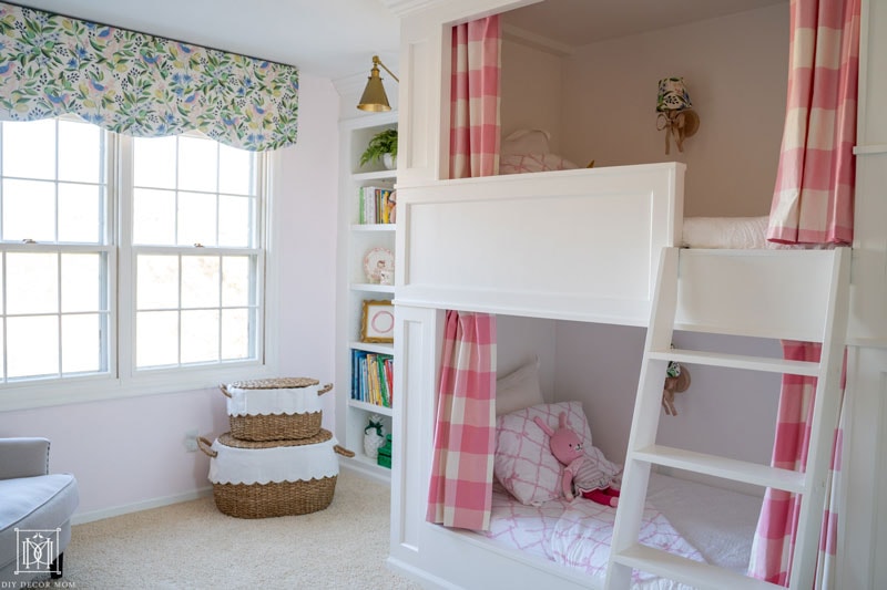 stunning scalloped cornice box with built-in bunk beds and ladder