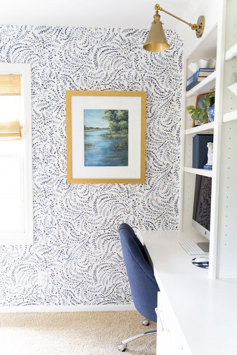 blue and white wallpaper by Serena and Lily- Priano