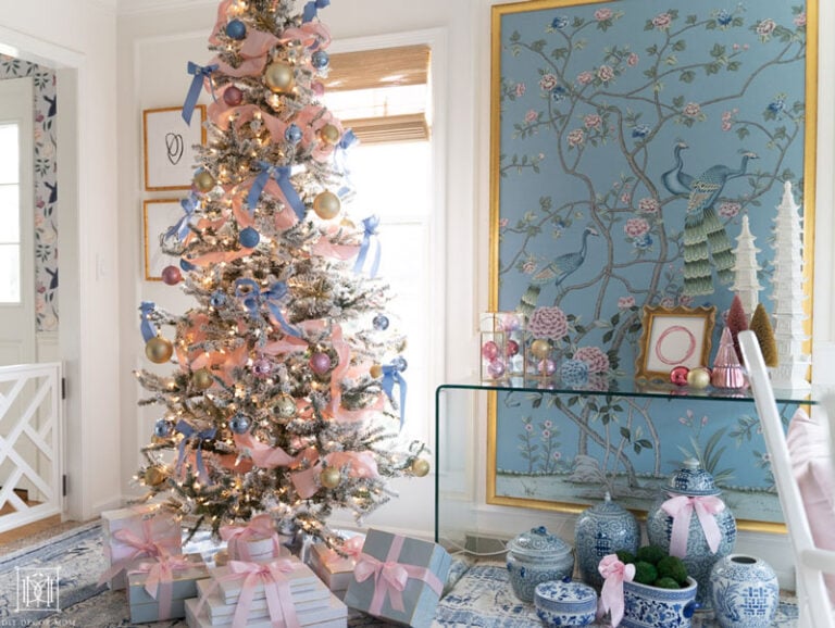 Pink And Blue Christmas Decor Grandmillennial Christmas Tree DIY Blush Pink And French Blue Christmas Decorations With Christmas Tree 768x578