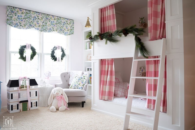 diy bunk beds with holiday evergreen garland