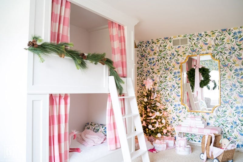 diy built-in bunkbeds decorated for christmas