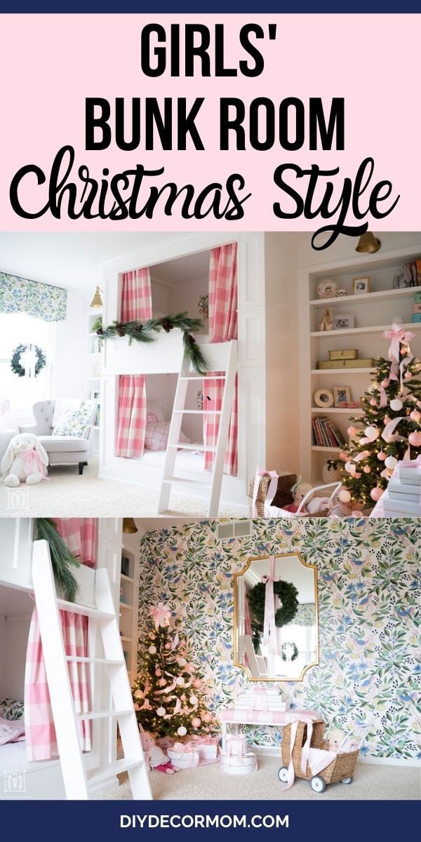 built-in bunk beds decorated for christmas in girls' bedroom