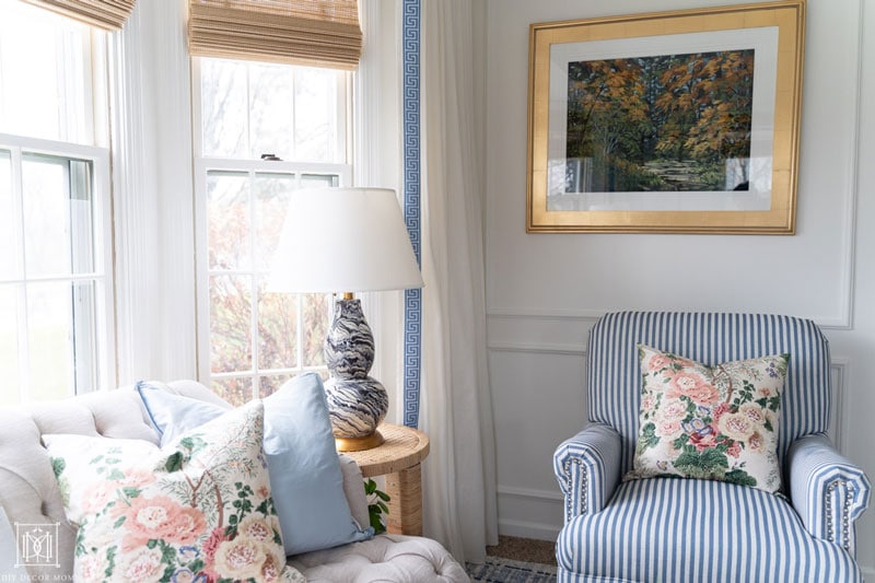 living room reveal with lee jofa althea blush pillow