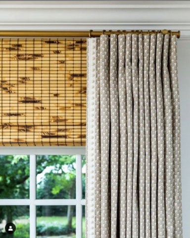 above window mounted bamboo blinds with curtains- anne wagoner interiors